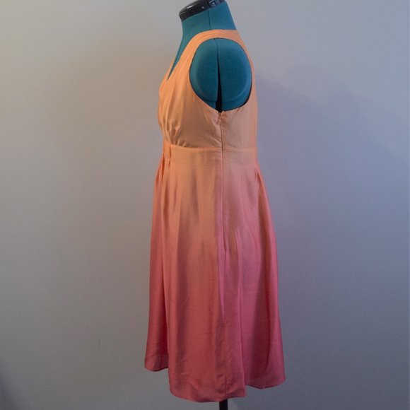 Fall Colours Silk Orange to Red Ombre Dress V-Neck - Picture 5 of 8